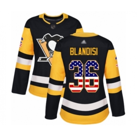 Women's Pittsburgh Penguins 36 Joseph Blandisi Authentic Black USA Flag Fashion Hockey Jersey