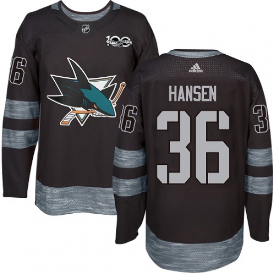 Men's Adidas San Jose Sharks 36 Jannik Hansen Authentic Black 1917-2017 100th Anniversary NHL Jersey