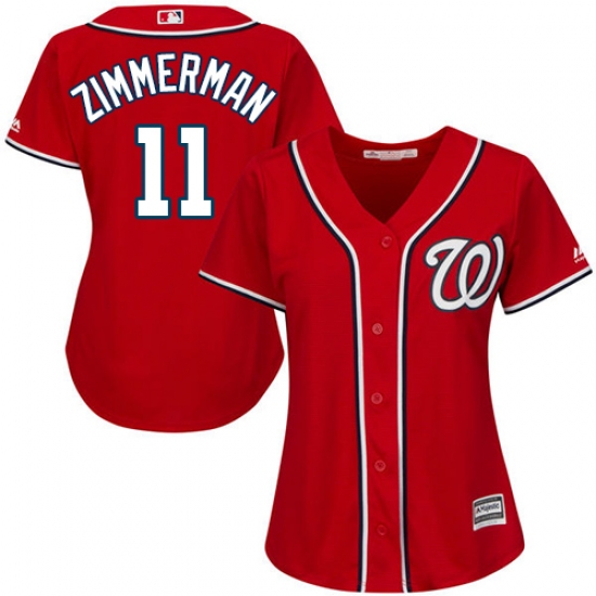 Women's Majestic Washington Nationals 11 Ryan Zimmerman Authentic Red Alternate 1 Cool Base MLB Jersey