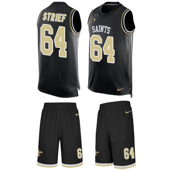 Men's Nike New Orleans Saints 64 Zach Strief Limited Black Tank Top Suit NFL Jersey