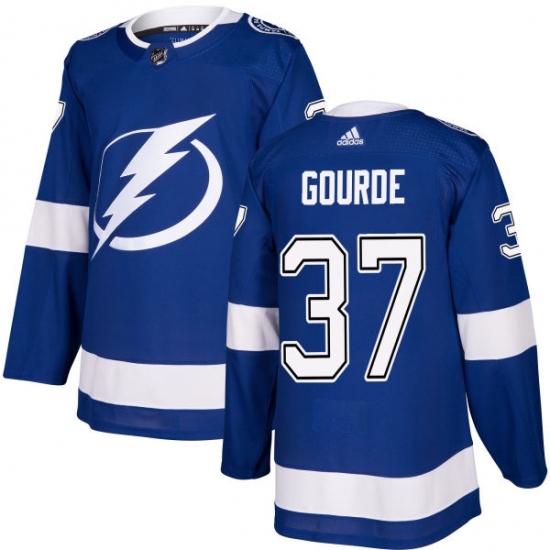 Men's Adidas Tampa Bay Lightning 37 Yanni Gourde Authentic Royal Blue Home NHL Jersey