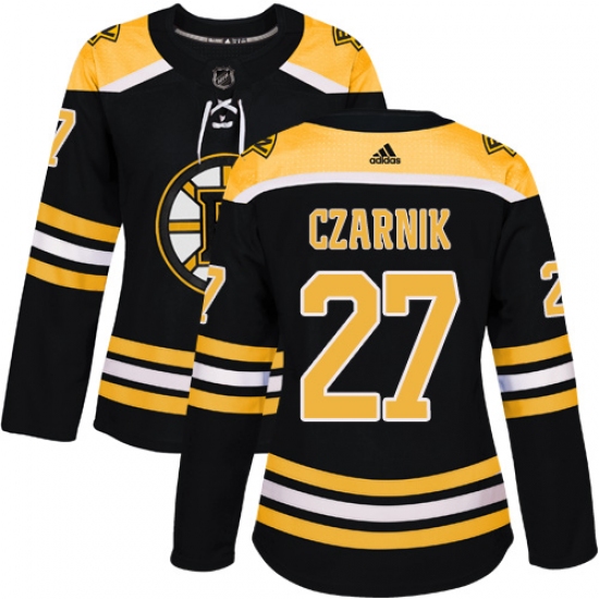 Women's Adidas Boston Bruins 27 Austin Czarnik Authentic Black Home NHL Jersey