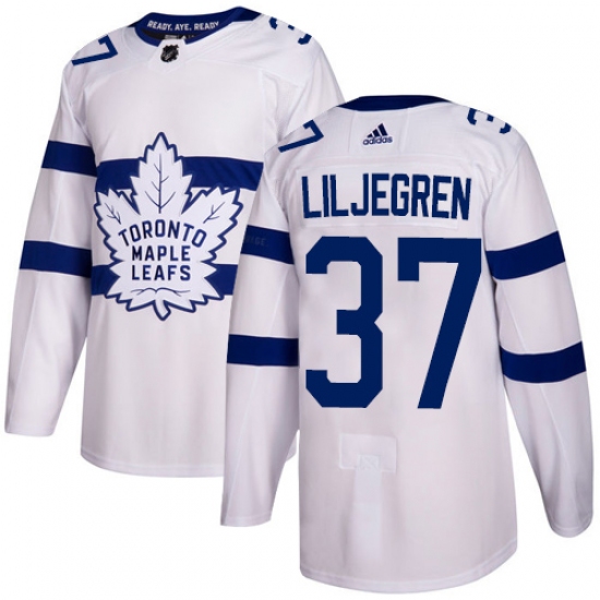 Men's Adidas Toronto Maple Leafs 37 Timothy Liljegren Authentic White 2018 Stadium Series NHL Jersey