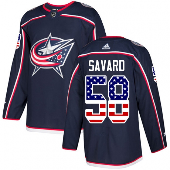 Men's Adidas Columbus Blue Jackets 58 David Savard Authentic Navy Blue USA Flag Fashion NHL Jersey