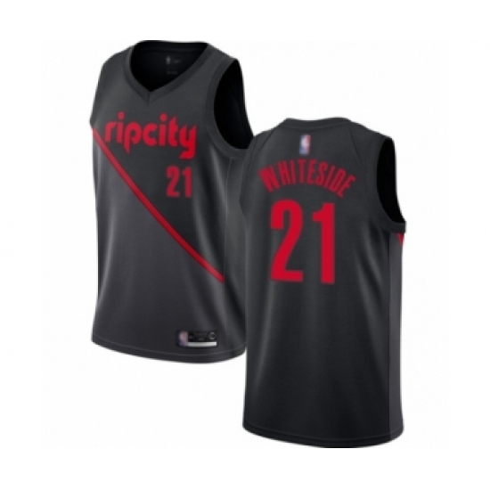 Men's Portland Trail Blazers 21 Hassan Whiteside Authentic Black Basketball Jersey - 2018 19 City Edition