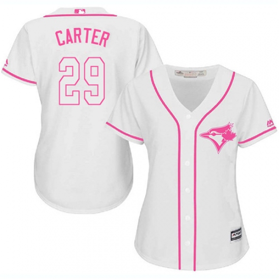 Women's Majestic Toronto Blue Jays 29 Joe Carter Replica White Fashion Cool Base MLB Jersey