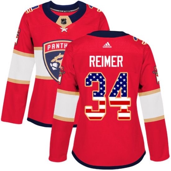 Women's Adidas Florida Panthers 34 James Reimer Authentic Red USA Flag Fashion NHL Jersey