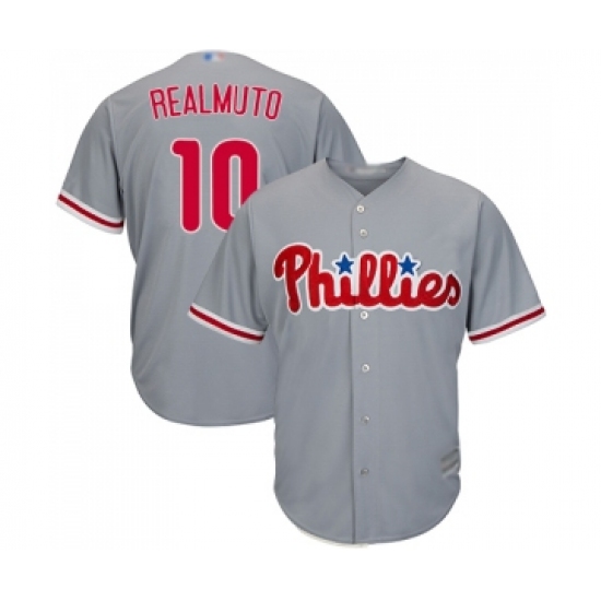 Youth Philadelphia Phillies 10 J. T. Realmuto Replica Grey Road Cool Base Baseball Jersey