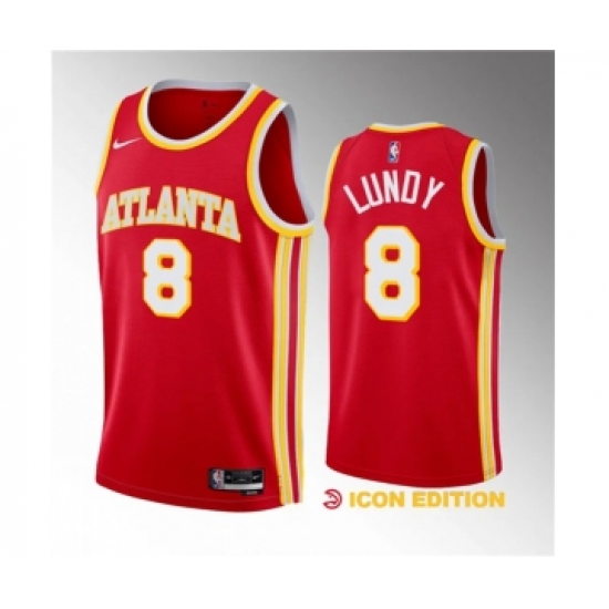 Men's Atlanta Hawks 8 Seth Lundy Red 2023 Draft Icon Edition Stitched Jersey