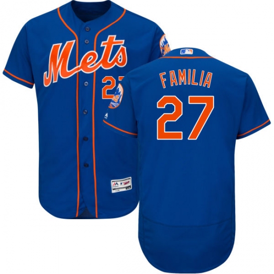 Men's Majestic New York Mets 27 Jeurys Familia Royal Blue Alternate Flex Base Authentic Collection MLB Jersey