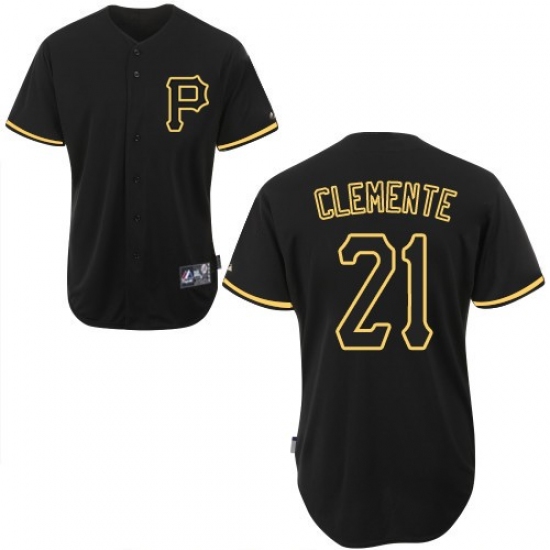 Men's Majestic Pittsburgh Pirates 21 Roberto Clemente Replica Black Fashion MLB Jersey