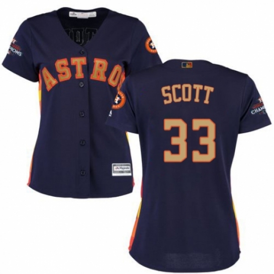 Women's Majestic Houston Astros 33 Mike Scott Authentic Navy Blue Alternate 2018 Gold Program Cool Base MLB Jersey