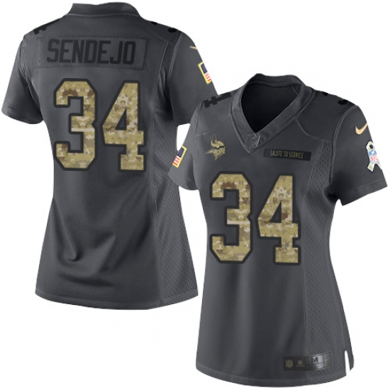 Women's Nike Minnesota Vikings 34 Andrew Sendejo Limited Black 2016 Salute to Service NFL Jersey