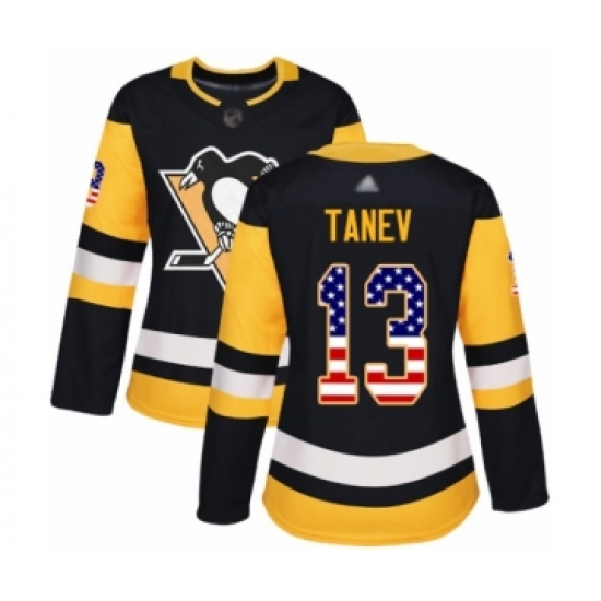 Women's Pittsburgh Penguins 13 Brandon Tanev Authentic Black USA Flag Fashion Hockey Jersey