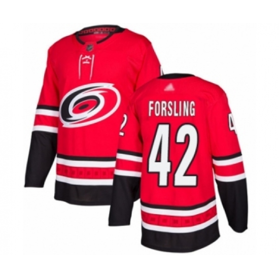 Youth Carolina Hurricanes 42 Gustav Forsling Authentic Red Home Hockey Jersey