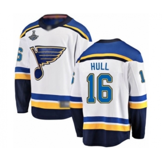 Youth St. Louis Blues 16 Brett Hull Fanatics Branded White Away Breakaway 2019 Stanley Cup Champions Hockey Jersey