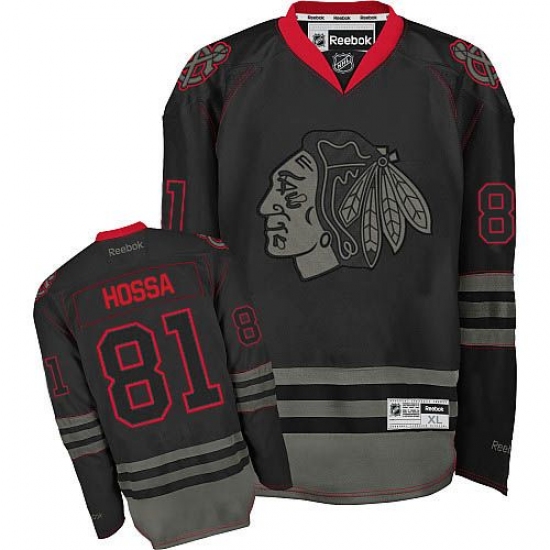 Men's Reebok Chicago Blackhawks 81 Marian Hossa Premier Black Ice NHL Jersey