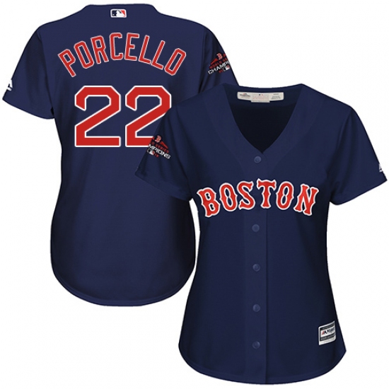 Women's Majestic Boston Red Sox 22 Rick Porcello Authentic Navy Blue Alternate Road 2018 World Series Champions MLB Jersey