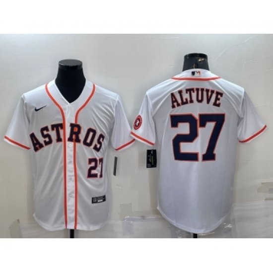 Men's Houston Astros 27 Jose Altuve Number White With Patch Stitched MLB Cool Base Nike Jersey