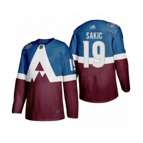 Youth Colorado Avalanche 19 Joe Sakic Authentic Burgundy Blue 2020 Stadium Series Hockey Jersey