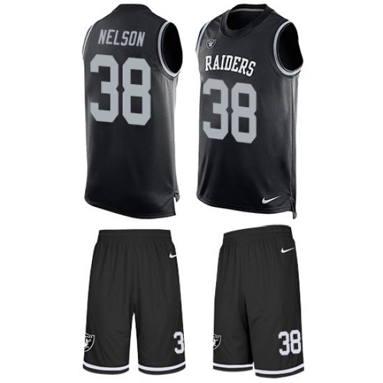 Men's Nike Oakland Raiders 38 Nick Nelson Limited Black Tank Top Suit NFL Jersey