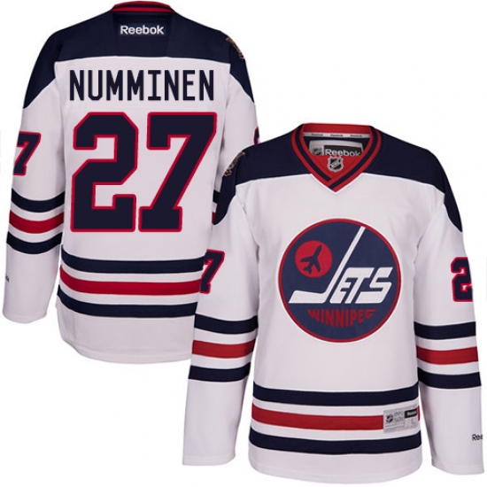 Men's Reebok Winnipeg Jets 27 Teppo Numminen Premier White 2016 Heritage Classic NHL Jersey