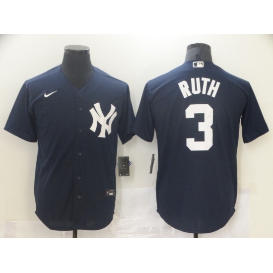 Men's Nike New York Yankees 3 Babe Ruth Navy Road Flex Base Authentic Collection Jersey