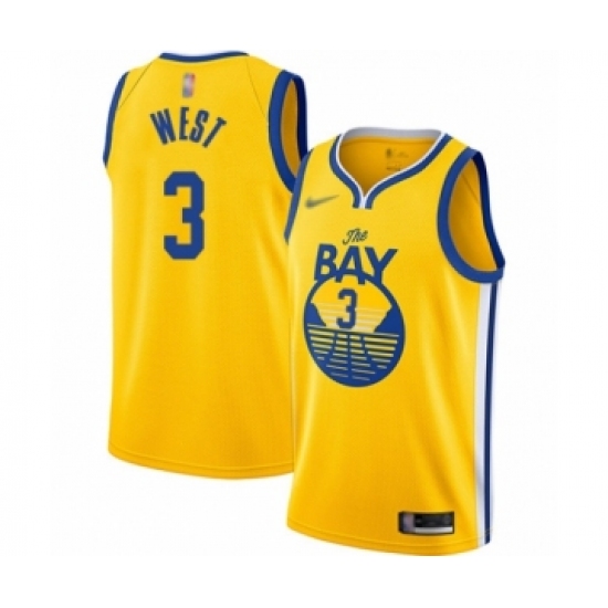 Men's Golden State Warriors 3 David West Authentic Gold Finished Basketball Jersey - Statement Edition