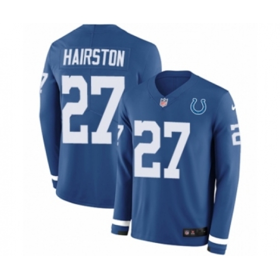 Men's Nike Indianapolis Colts 27 Nate Hairston Limited Blue Therma Long Sleeve NFL Jersey