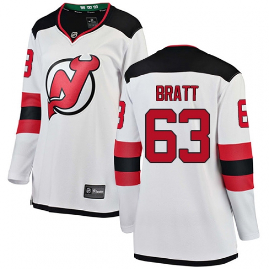 Women's New Jersey Devils 63 Jesper Bratt Fanatics Branded White Away Breakaway NHL Jersey