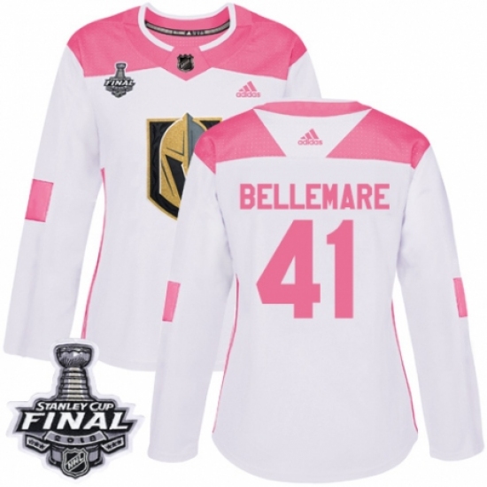 Women's Adidas Vegas Golden Knights 41 Pierre-Edouard Bellemare Authentic White/Pink Fashion 2018 Stanley Cup Final NHL Jersey