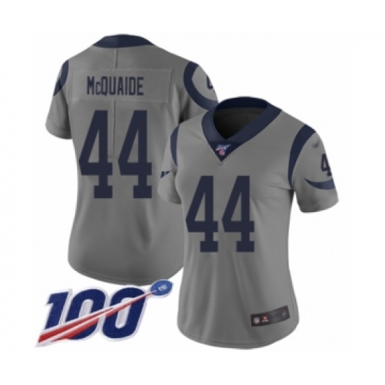 Women's Los Angeles Rams 44 Jacob McQuaide Limited Gray Inverted Legend 100th Season Football Jersey