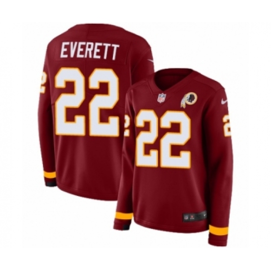 Women's Nike Washington Redskins 22 Deshazor Everett Limited Burgundy Therma Long Sleeve NFL Jersey