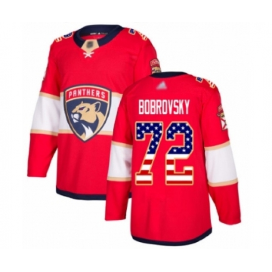 Men's Florida Panthers 72 Sergei Bobrovsky Authentic Red USA Flag Fashion Hockey Jersey