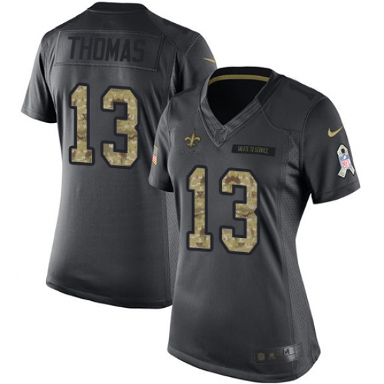 Women's Nike New Orleans Saints 13 Michael Thomas Limited Black 2016 Salute to Service NFL Jersey