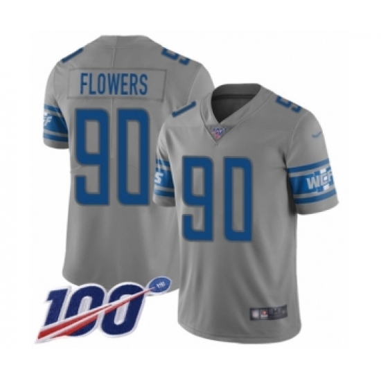 Men's Detroit Lions 90 Trey Flowers Limited Gray Inverted Legend 100th Season Football Jersey