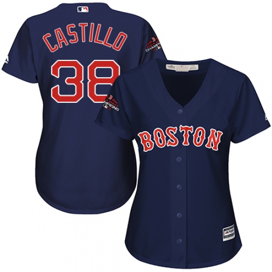 Women's Majestic Boston Red Sox 38 Rusney Castillo Authentic Navy Blue Alternate Road 2018 World Series Champions MLB Jersey