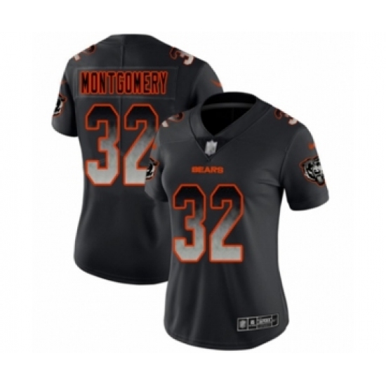 Women's Chicago Bears 32 David Montgomery Limited Black Smoke Fashion Football Jersey