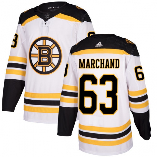 Youth Adidas Boston Bruins 63 Brad Marchand Authentic White Away NHL Jersey