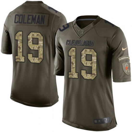 Youth Nike Cleveland Browns 19 Corey Coleman Elite Green Salute to Service NFL Jersey