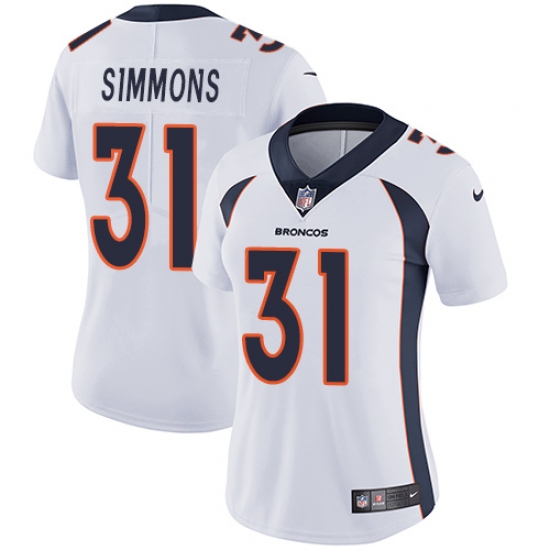 Women's Nike Denver Broncos 31 Justin Simmons White Vapor Untouchable Limited Player NFL Jersey