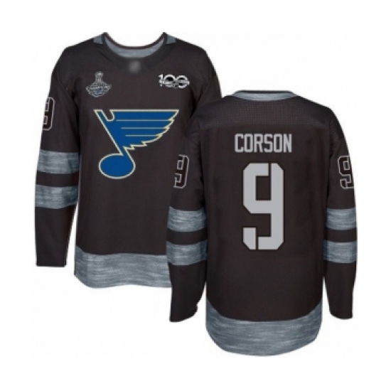 Men's St. Louis Blues 9 Shayne Corson Authentic Black 1917-2017 100th Anniversary 2019 Stanley Cup Champions Hockey Jersey