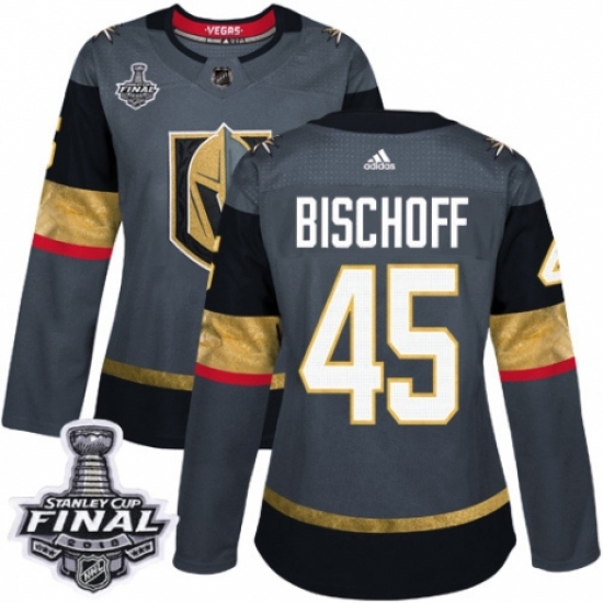 Women's Adidas Vegas Golden Knights 45 Jake Bischoff Authentic Gray Home 2018 Stanley Cup Final NHL Jersey