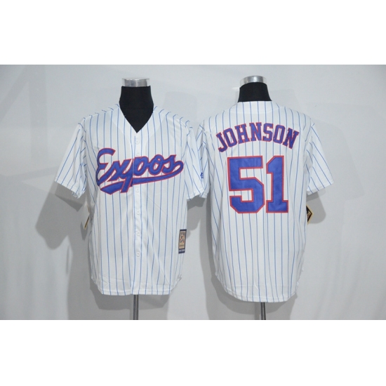 Mitchell And Ness Montreal Expos 51 Randy Johnson White Strip Throwback Stitched Baseball Jersey