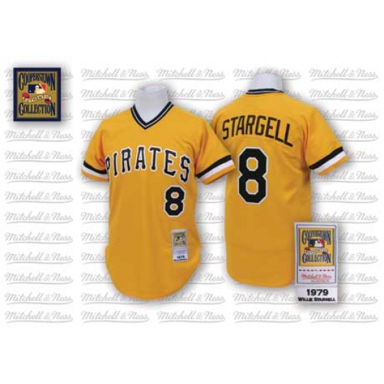 Men's Mitchell and Ness Pittsburgh Pirates 8 Willie Stargell Replica Gold Throwback MLB Jersey