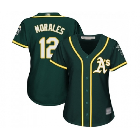 Women's Oakland Athletics 12 Kendrys Morales Replica Green Alternate 1 Cool Base Baseball Jersey