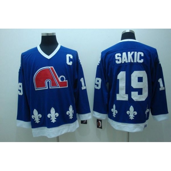 Nordiques 19 Joe Sakic Stitched CCM Throwback Blue NHL Jersey