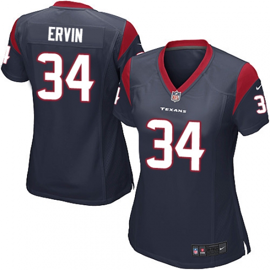 Women's Nike Houston Texans 34 Tyler Ervin Game Navy Blue Team Color NFL Jersey