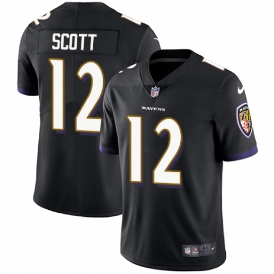 Men's Nike Baltimore Ravens 12 Jaleel Scott Black Alternate Vapor Untouchable Limited Player NFL Jersey