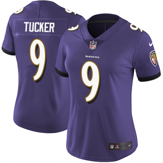 Women's Nike Baltimore Ravens 9 Justin Tucker Purple Team Color Vapor Untouchable Limited Player NFL Jersey